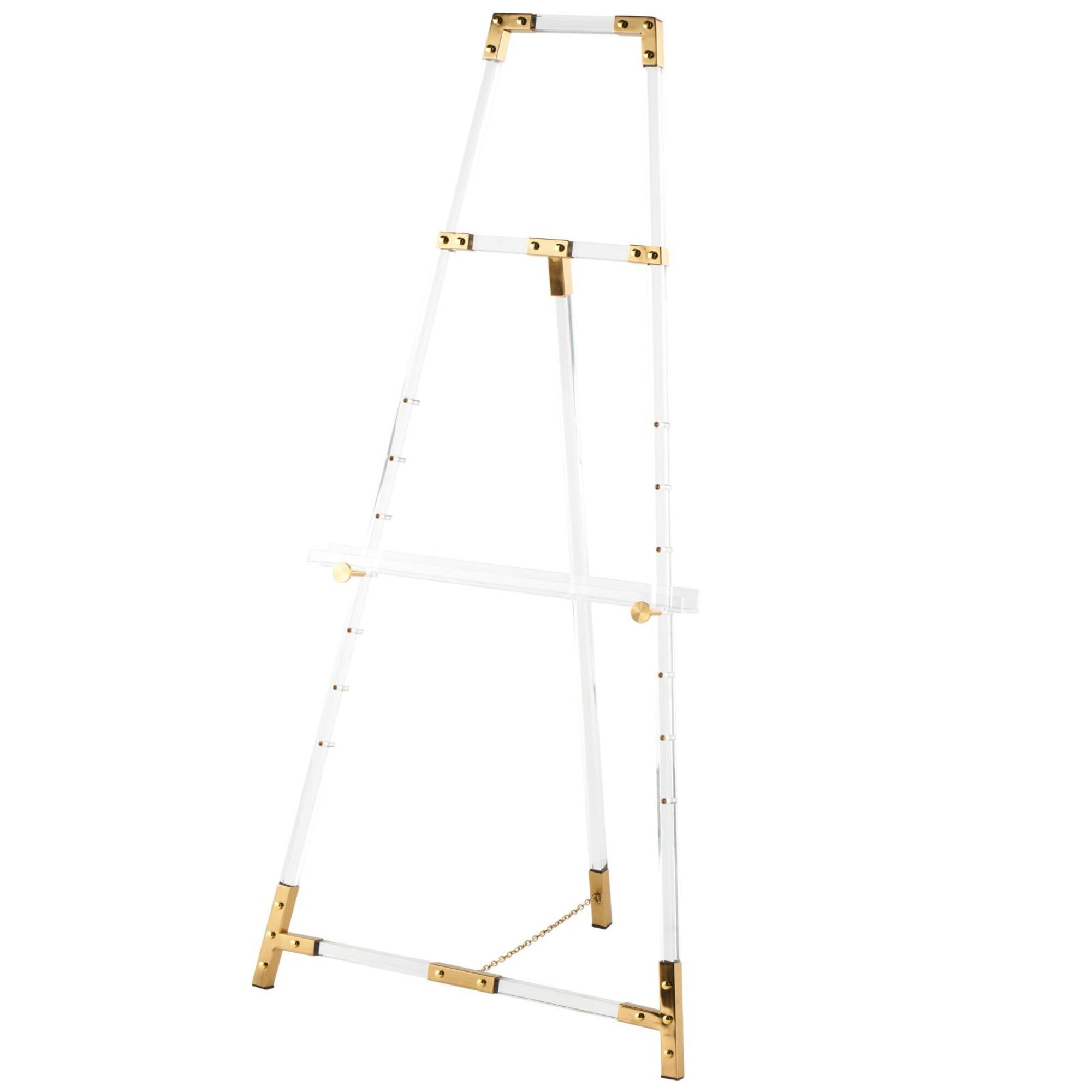 56.5" Clear Acrylic Plastic Adjustable 7-Tier Display Easel with Gold Accents & Chain Support
